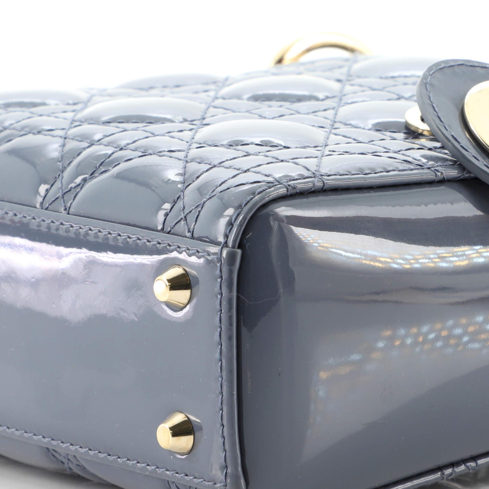 Christian Dior Lady Dior Chain Bag Cannage Quilt Patent Mini In Good Condition In NY, NY