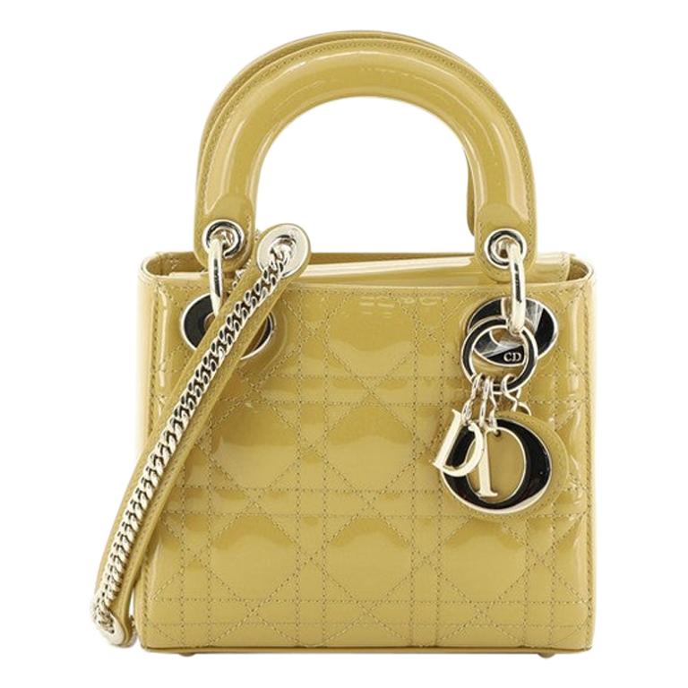 Christian Dior Lady Dior Chain Bag Cannage Quilt Patent Mini at 1stDibs