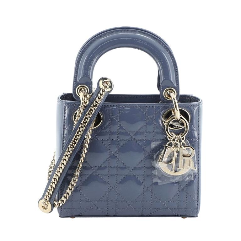 Christian Dior Lady Dior Chain Bag Cannage Quilt Patent Mini at 1stDibs