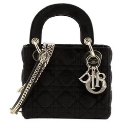 Christian Dior Lady Dior Chain Bag Cannage Quilt Velvet with Crystal Char
