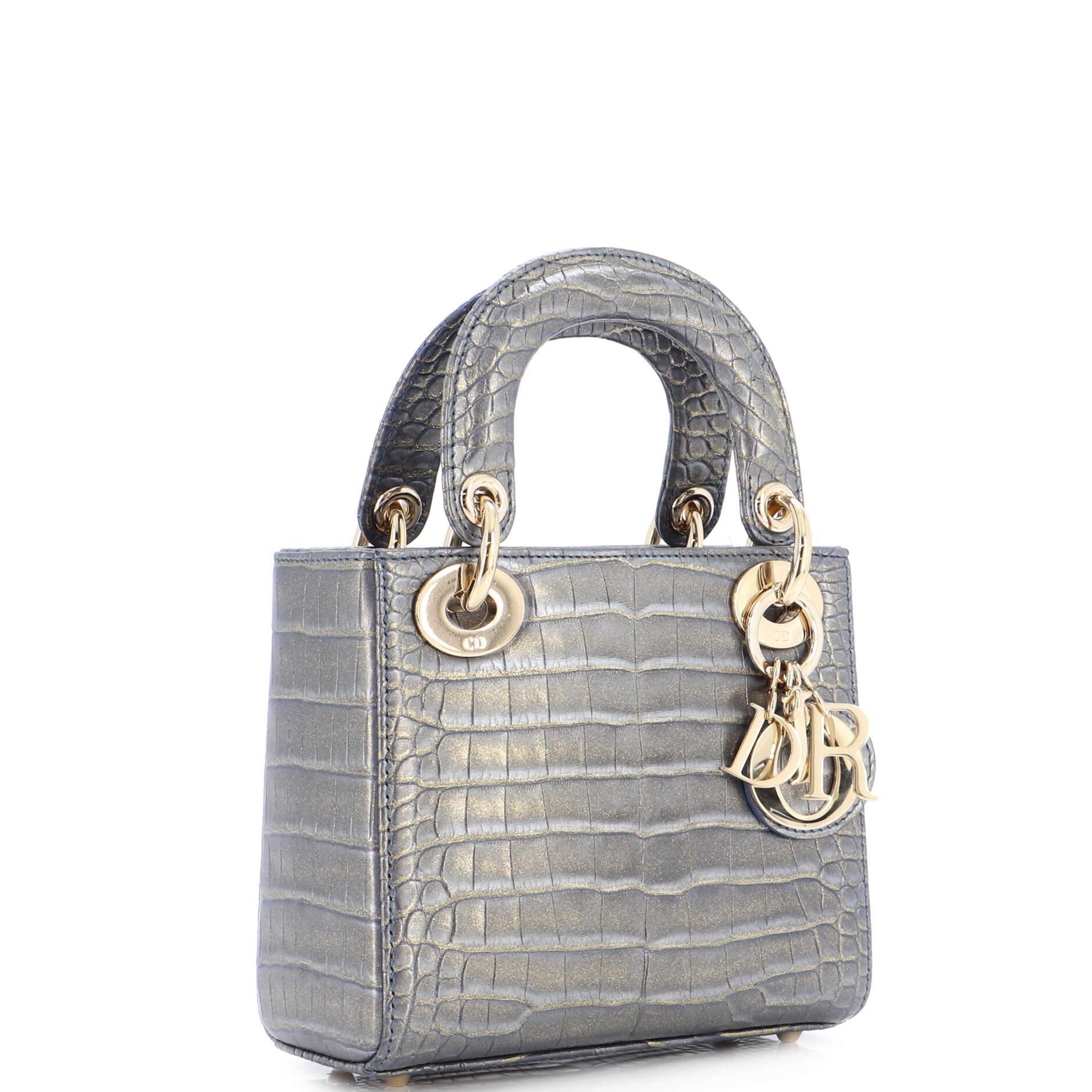 Christian Dior Lady Dior Chain Bag Metallic Alligator Mini In Good Condition In NY, NY