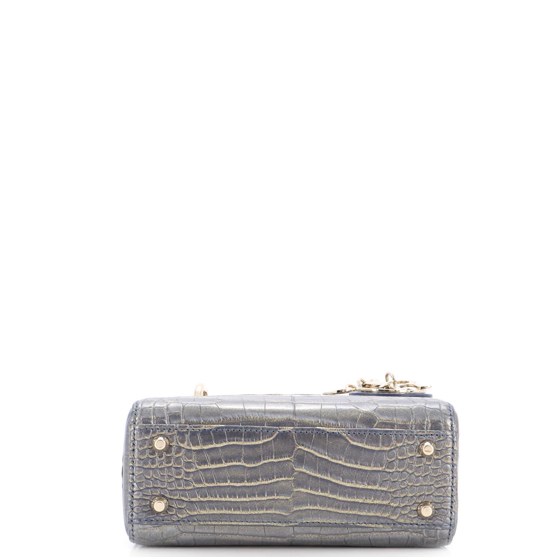 Christian Dior Lady Dior Chain Bag Metallic Alligator Mini In Good Condition In NY, NY