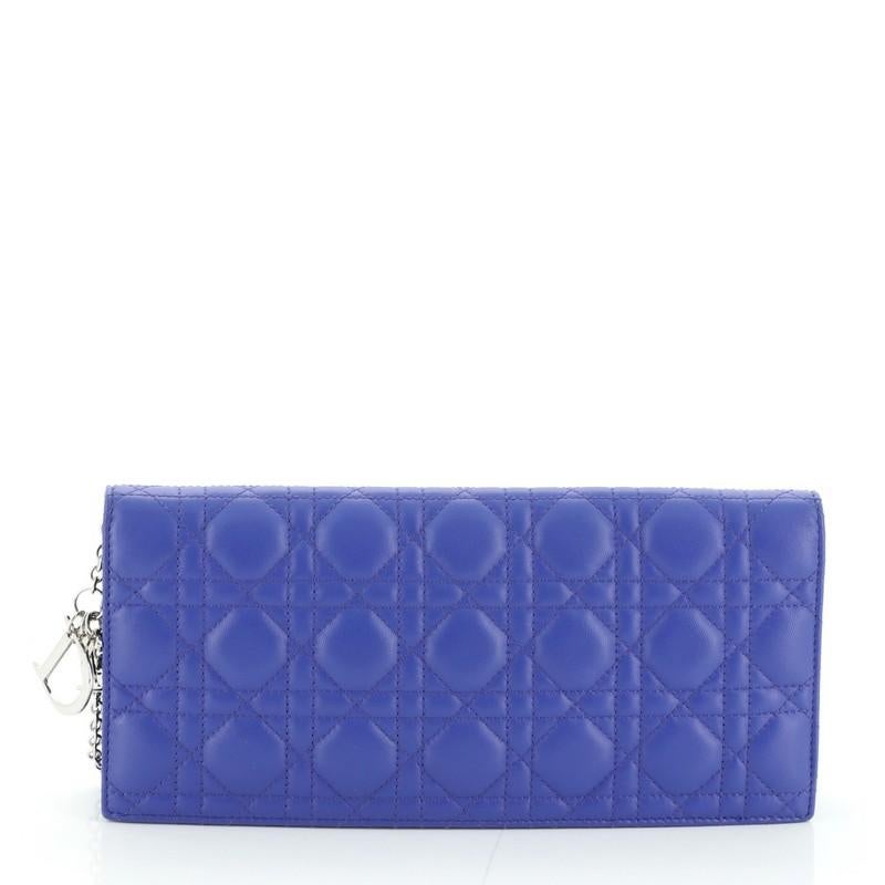 Purple Christian Dior Lady Dior Chain Convertible Clutch Cannage Quilt Leather 