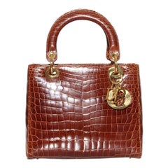 Sac en crocodile marron Christian Dior "Lady Dior" C. 2014