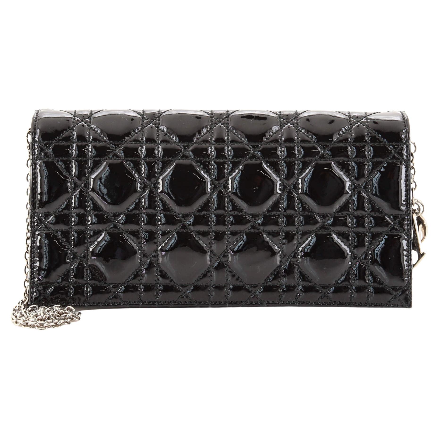 Christian Dior Lady Dior Convertible Chain Clutch Cannage Quilt Leather Long