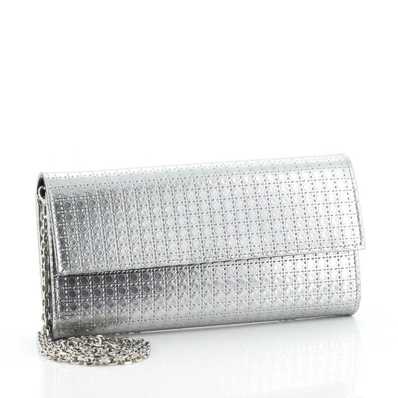 Gray Christian Dior Lady Dior Croisiere Chain Wallet Micro Cannage Perforated