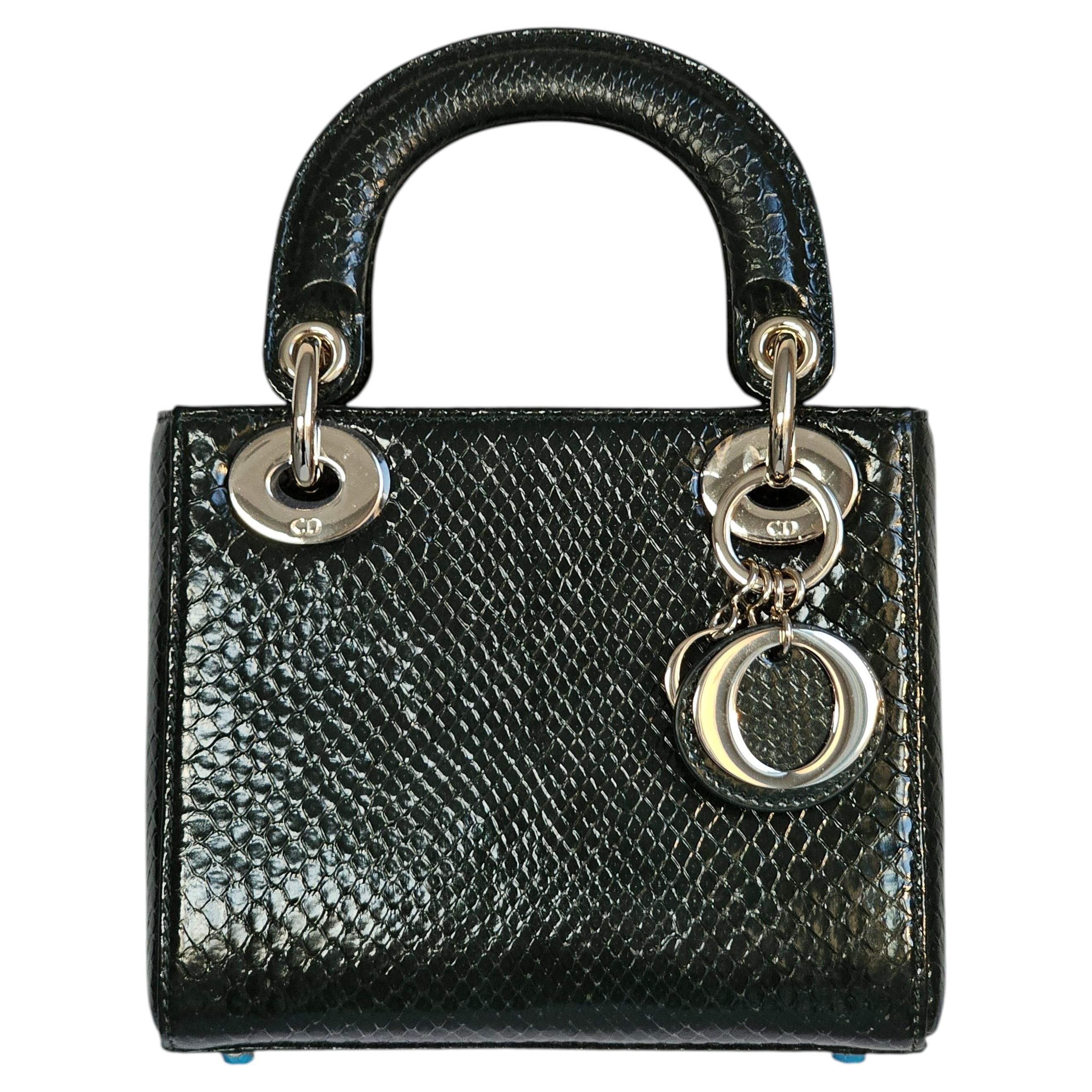 CHRISTIAN DIOR Sac Lady Dior en python exotique en vert émeraude en vente