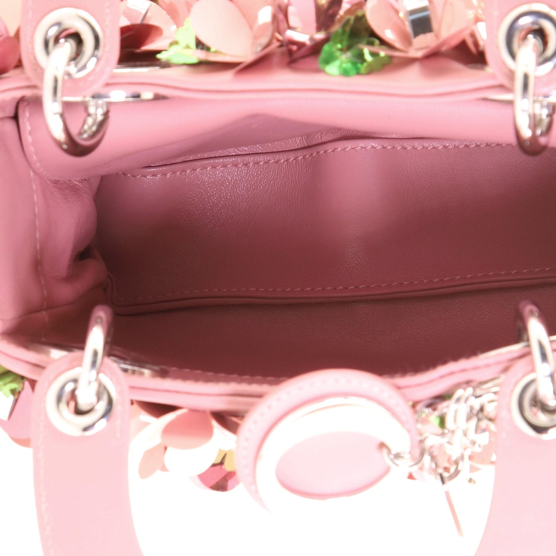 Brown Christian Dior Lady Dior Flower Charm Bag Embellished Leather Mini