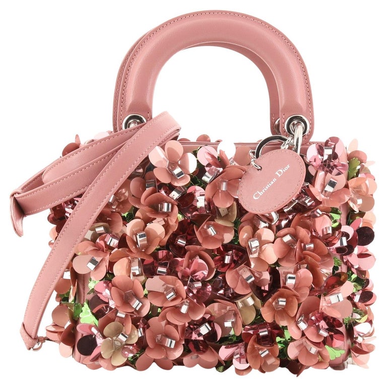 Christian Dior Lady Dior Flower Charm Bag Embellished Leather Mini at