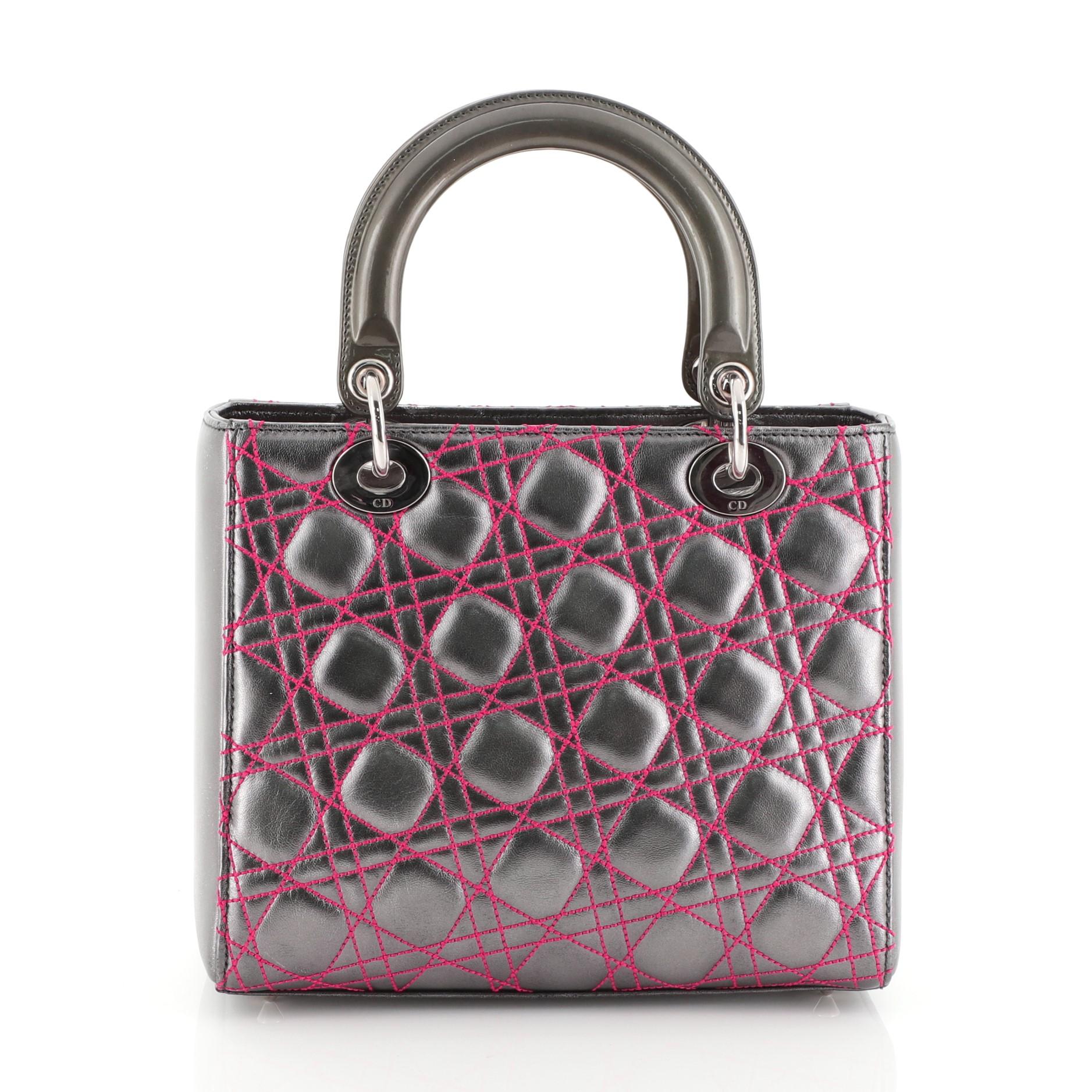 Gray Christian Dior Lady Dior Handbag Anselm Reyle Cannage Quilt Leather Medium 