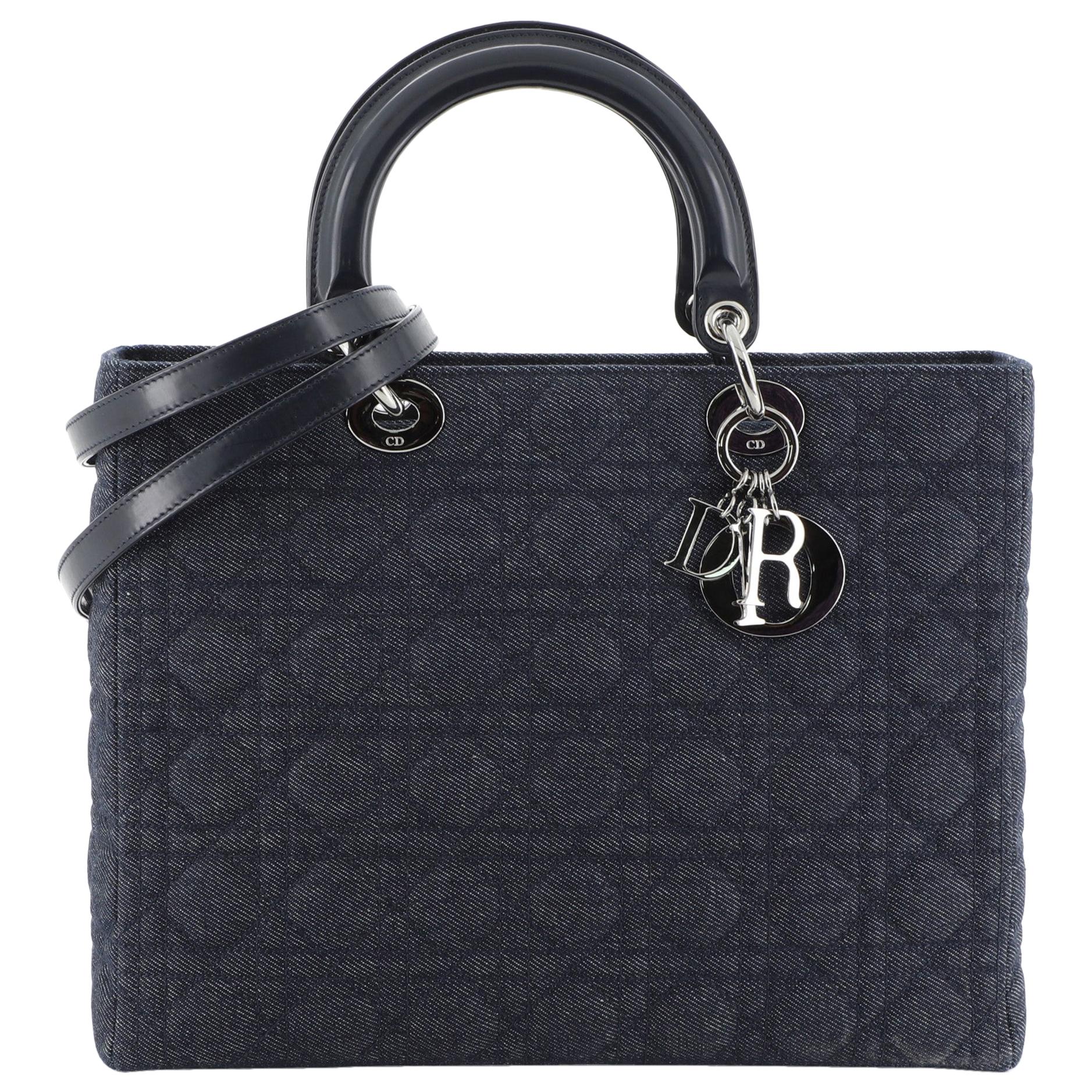 Christian Dior Lady Dior Handbag Cannage Quilt Denim Large