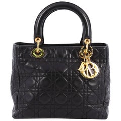 Christian Dior Lady Dior Handbag Cannage Quilt Grained Calfskin Medium