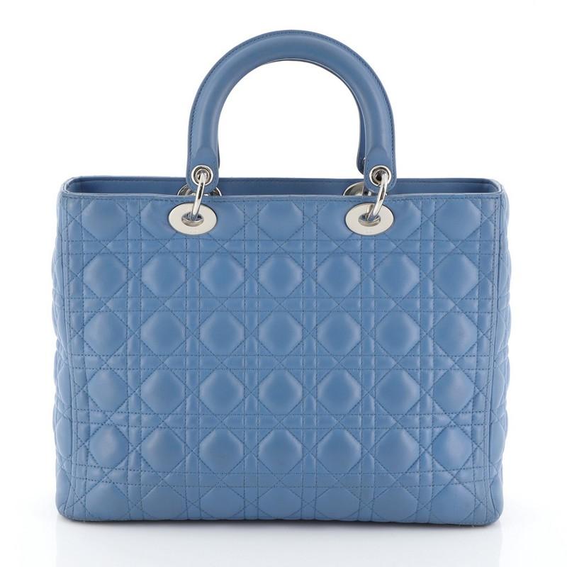 Blue Christian Dior Lady Dior Handbag Cannage Quilt Lambskin Large 