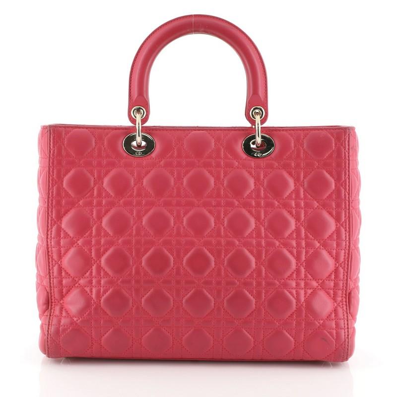 Pink Christian Dior Lady Dior Handbag Cannage Quilt Lambskin Large
