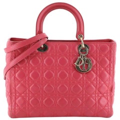 Christian Dior Lady Dior Handbag Cannage Quilt Lambskin Large