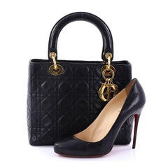 Christian Dior Lady Dior Handbag Cannage Quilt Lambskin Medium