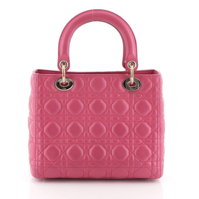 Pink Christian Dior Lady Dior Handbag Cannage Quilt Lambskin Medium