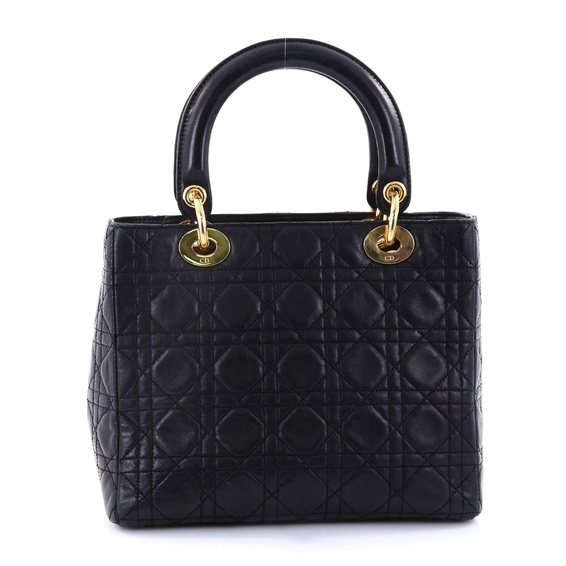 Christian Dior Lady Dior Handbag Cannage Quilt Lambskin Medium In Good Condition In NY, NY