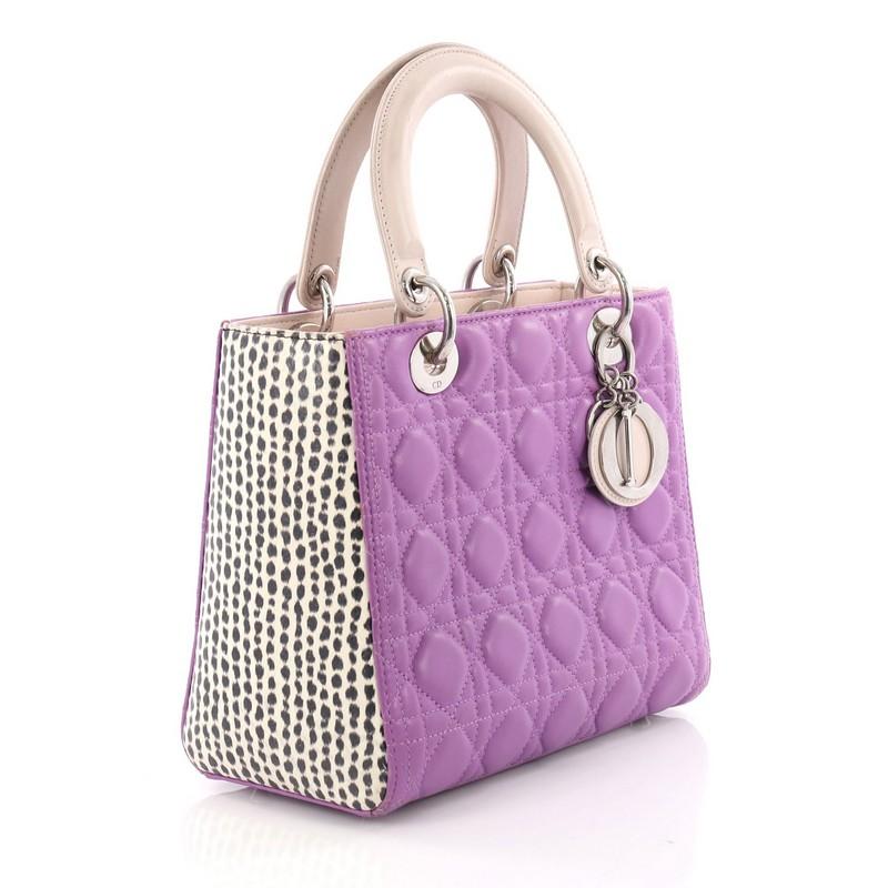 Purple Christian Dior Lady Dior Handbag Cannage Quilt Lambskin with Python Medium