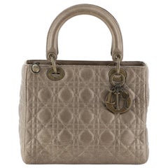 Christian Dior Lady Dior Handbag Cannage Quilt Metallic Leather Medium 