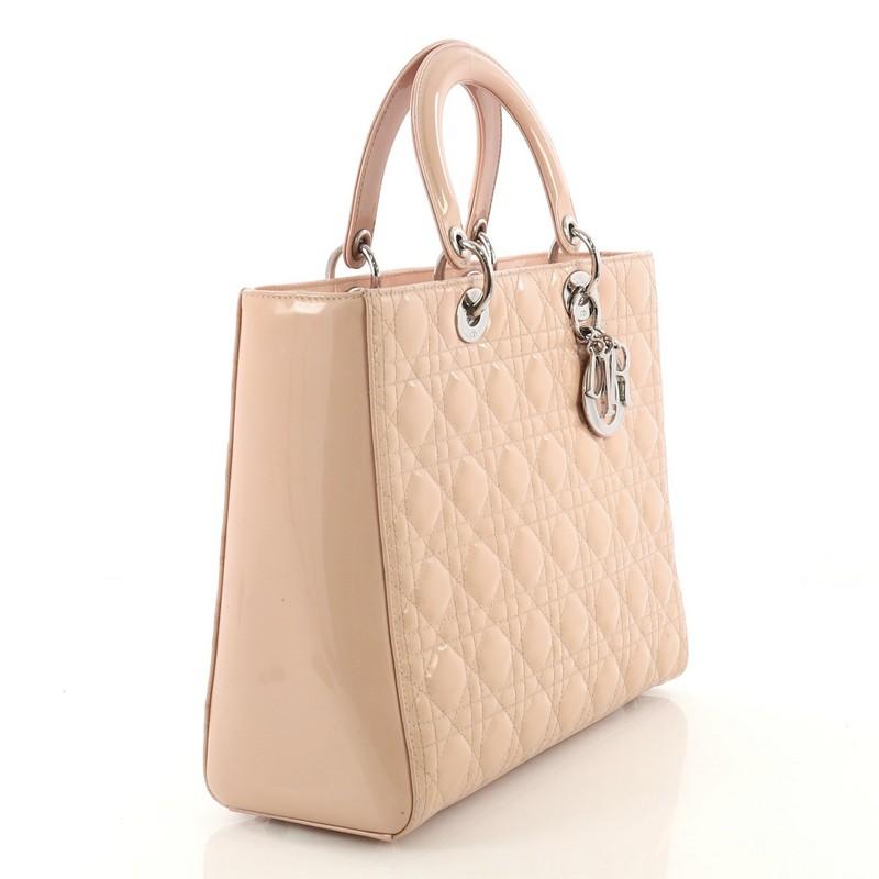 Beige Christian Dior Lady Dior Handbag Cannage Quilt Patent Large