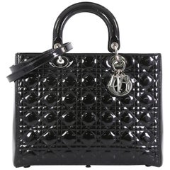 Christian Dior Lady Dior Handbag Cannage Quilt Patent Large