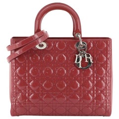 Christian Dior Lady Dior Handbag Cannage Quilt Patent Large 