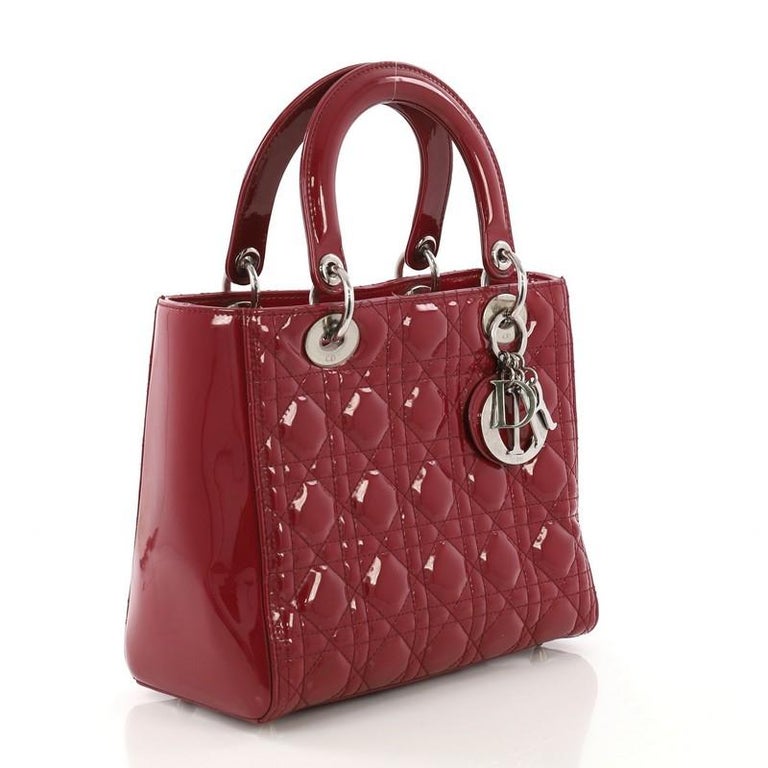 Christian Dior Lady Dior Handbag Cannage Quilt Patent Medium at 1stDibs