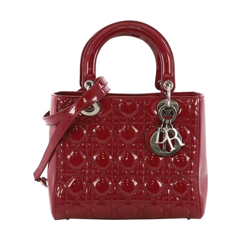 Christian Dior Lady Dior Handbag Cannage Quilt Patent Medium at 1stDibs