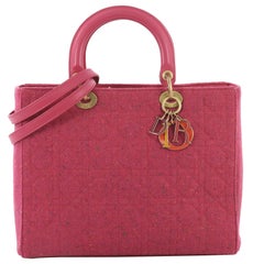 Christian Dior Lady Dior Handbag Cannage Quilt Tweed Large