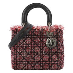 Christian Dior Lady Dior Handbag Cannage Quilt Tweed with Leather Medium