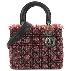 Christian Dior Lady Dior Handbag Cannage Quilt Tweed with Leather Medium