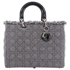 Christian Dior Lady Dior Handbag Cannage Quilt Tweed with Patent Large