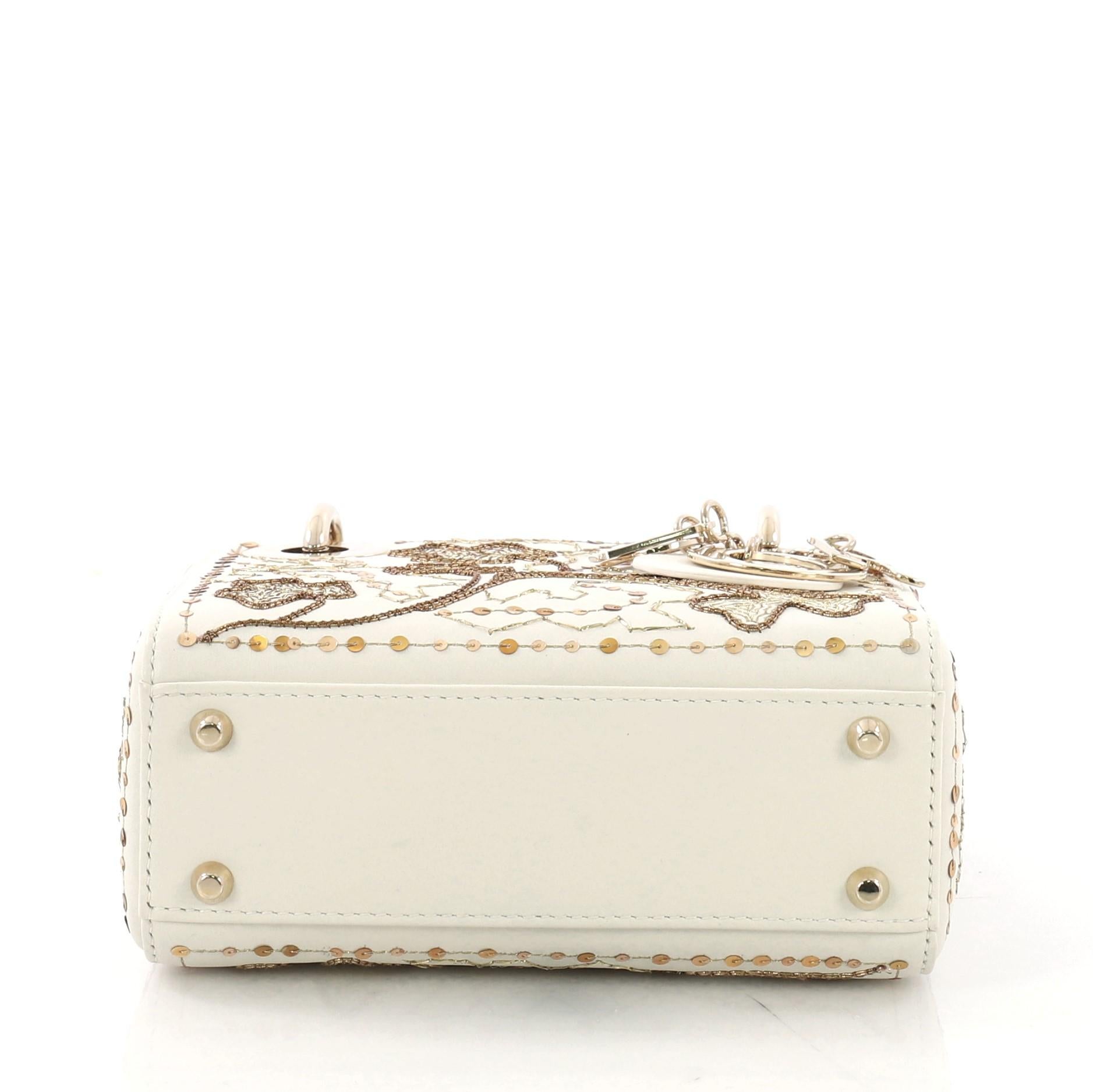 Christian Dior Lady Dior Handbag Embroidered Calfskin Micr In Excellent Condition In NY, NY