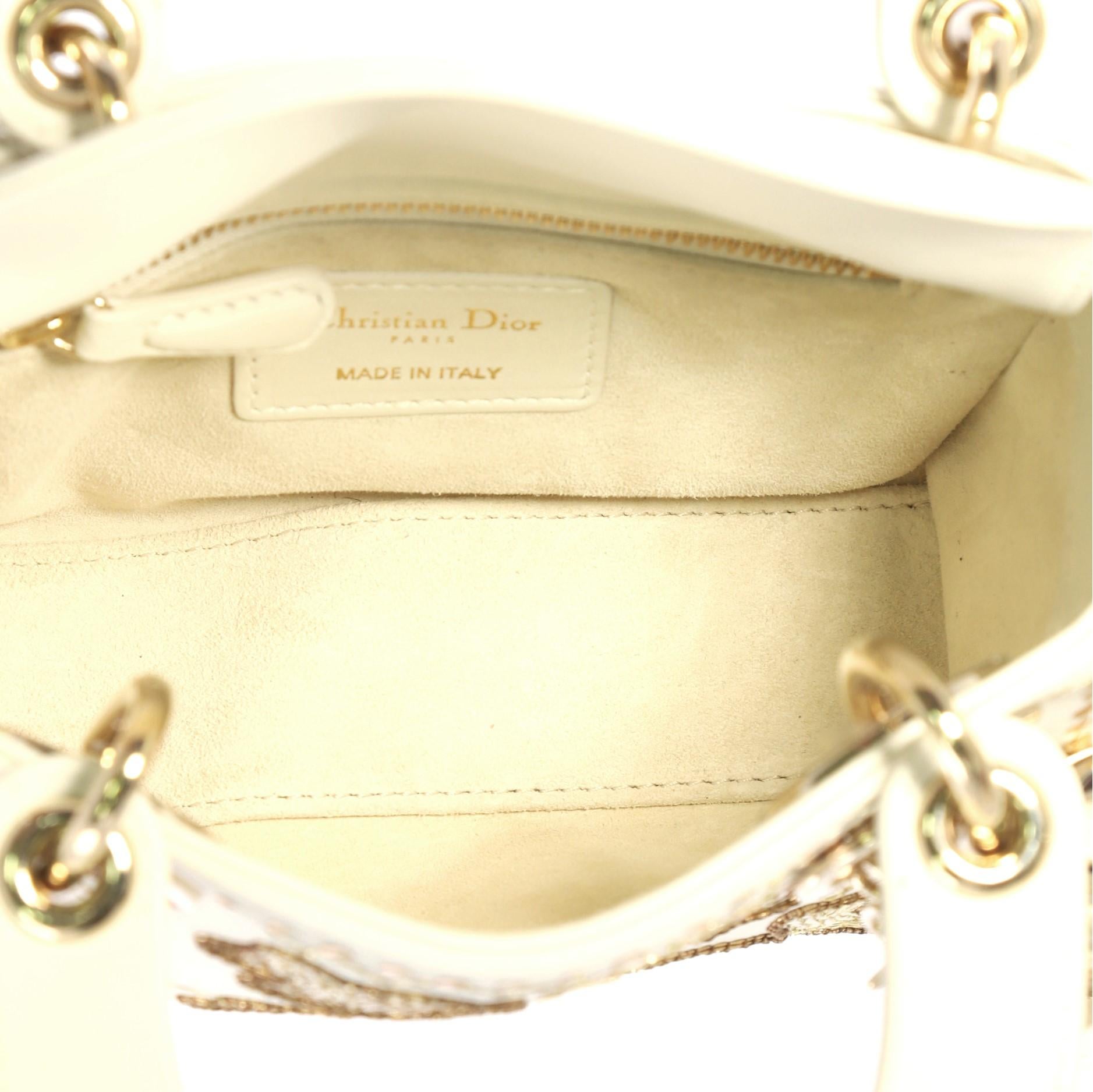 Women's Christian Dior Lady Dior Handbag Embroidered Calfskin Micr