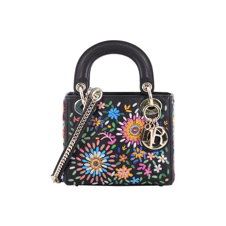 Christian Dior Lady Dior Handbag Embroidered Calfskin Mini at 1stDibs