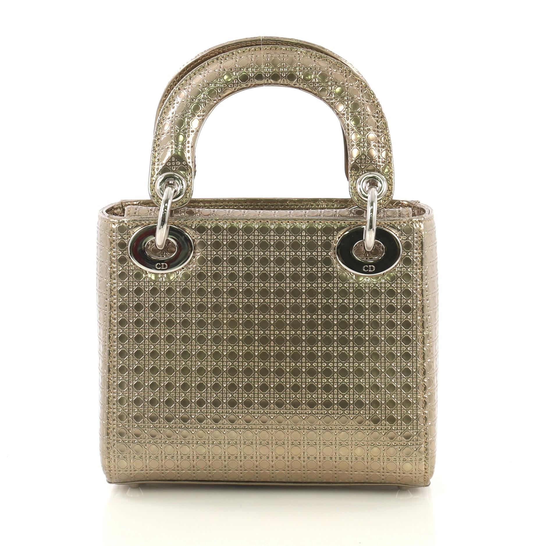 Brown Christian Dior Lady Dior Handbag Micro Cannage Perforated Calfskin Micro