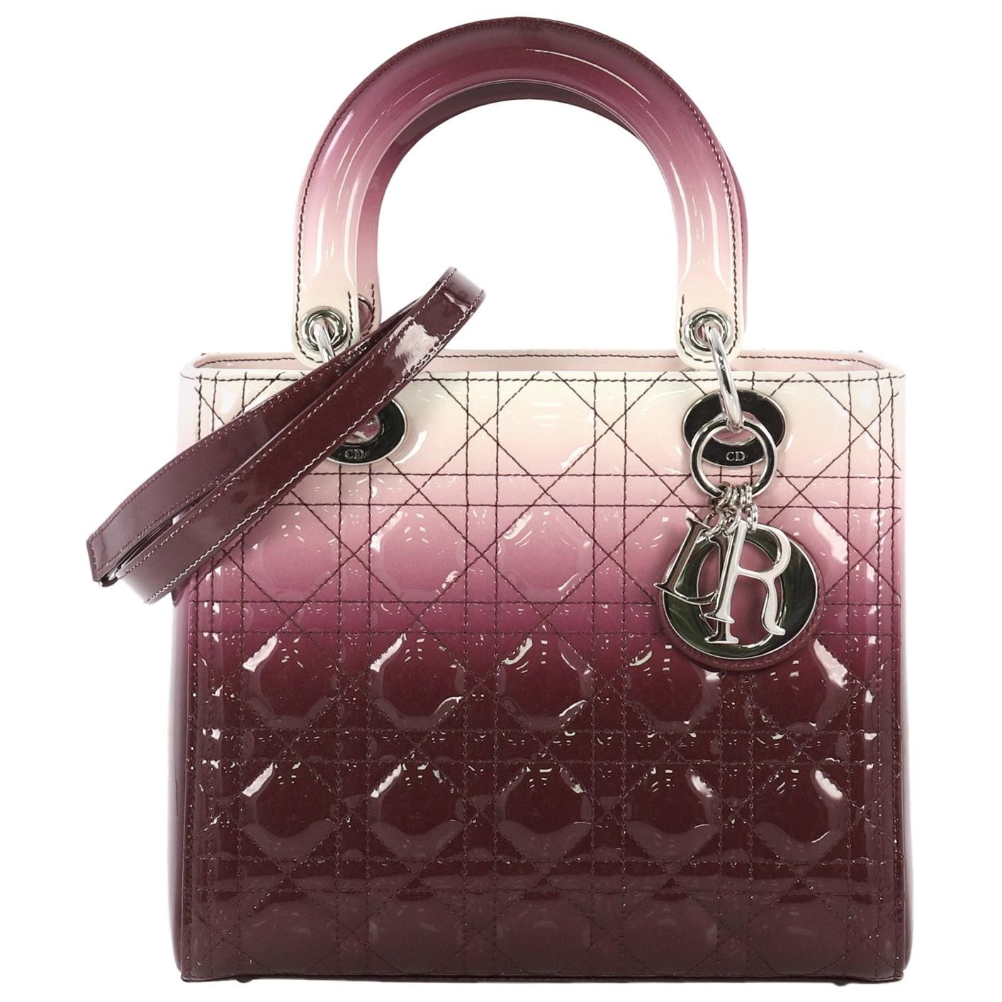 Christian Dior Lady Dior Handbag Ombre Cannage Quilt Patent Medium