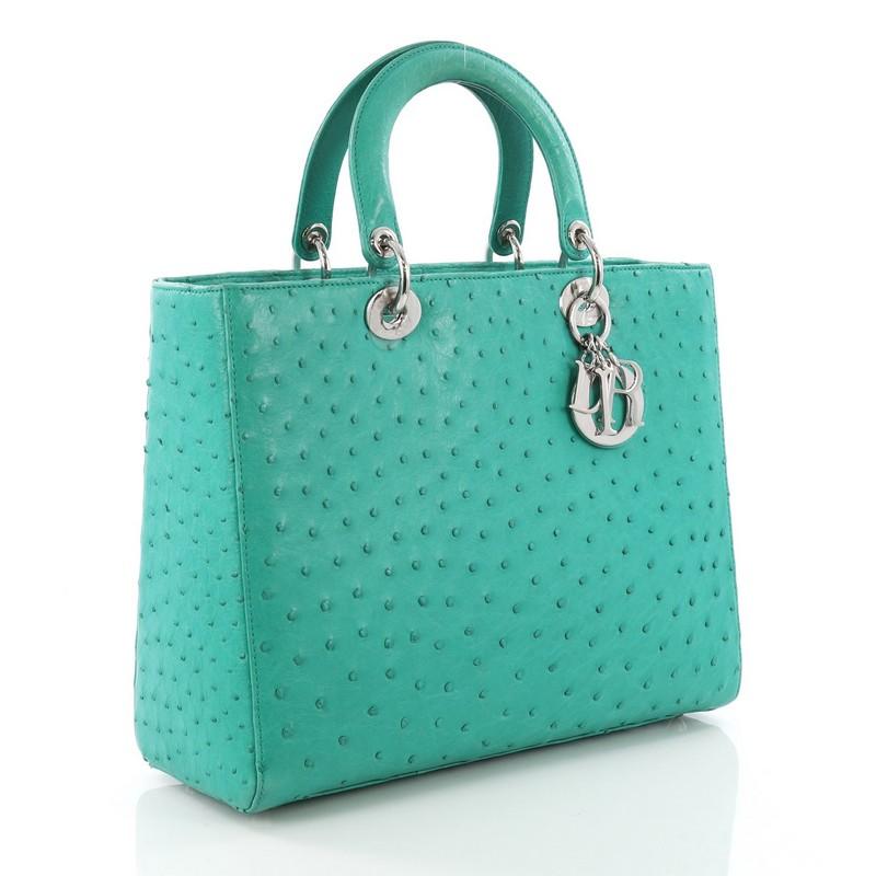 Bleu Christian Dior Lady Dior Sac à main en autruche grand modèle