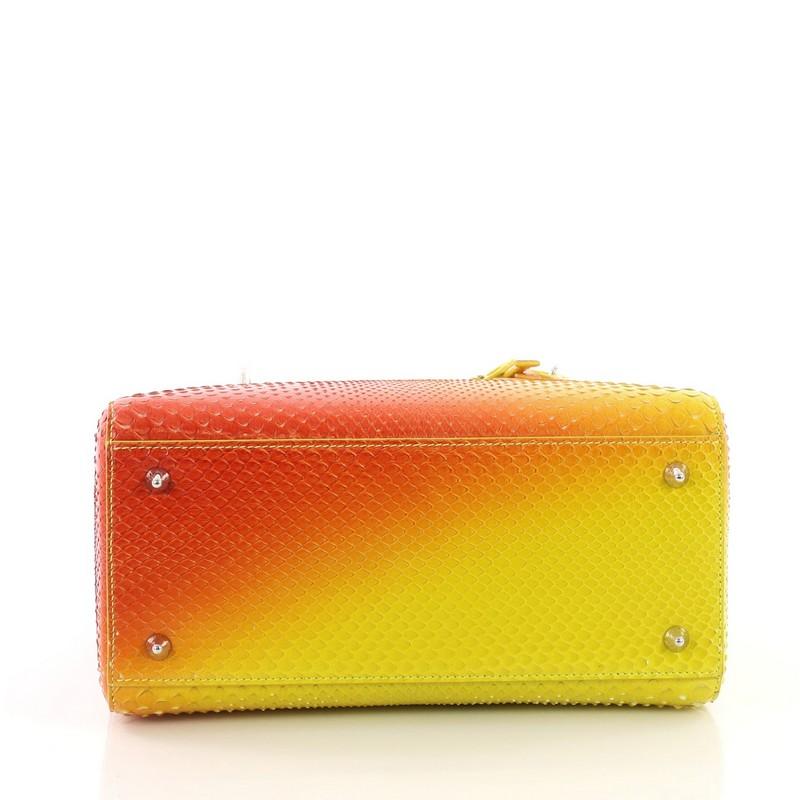 Yellow Christian Dior Lady Dior Handbag Python Medium