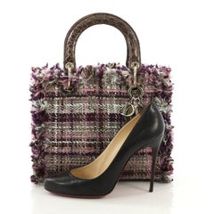 Christian Dior Lady Dior Handbag Tweed with Crocodile Medium