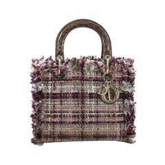 Christian Dior Lady Dior Handbag Tweed with Crocodile Medium