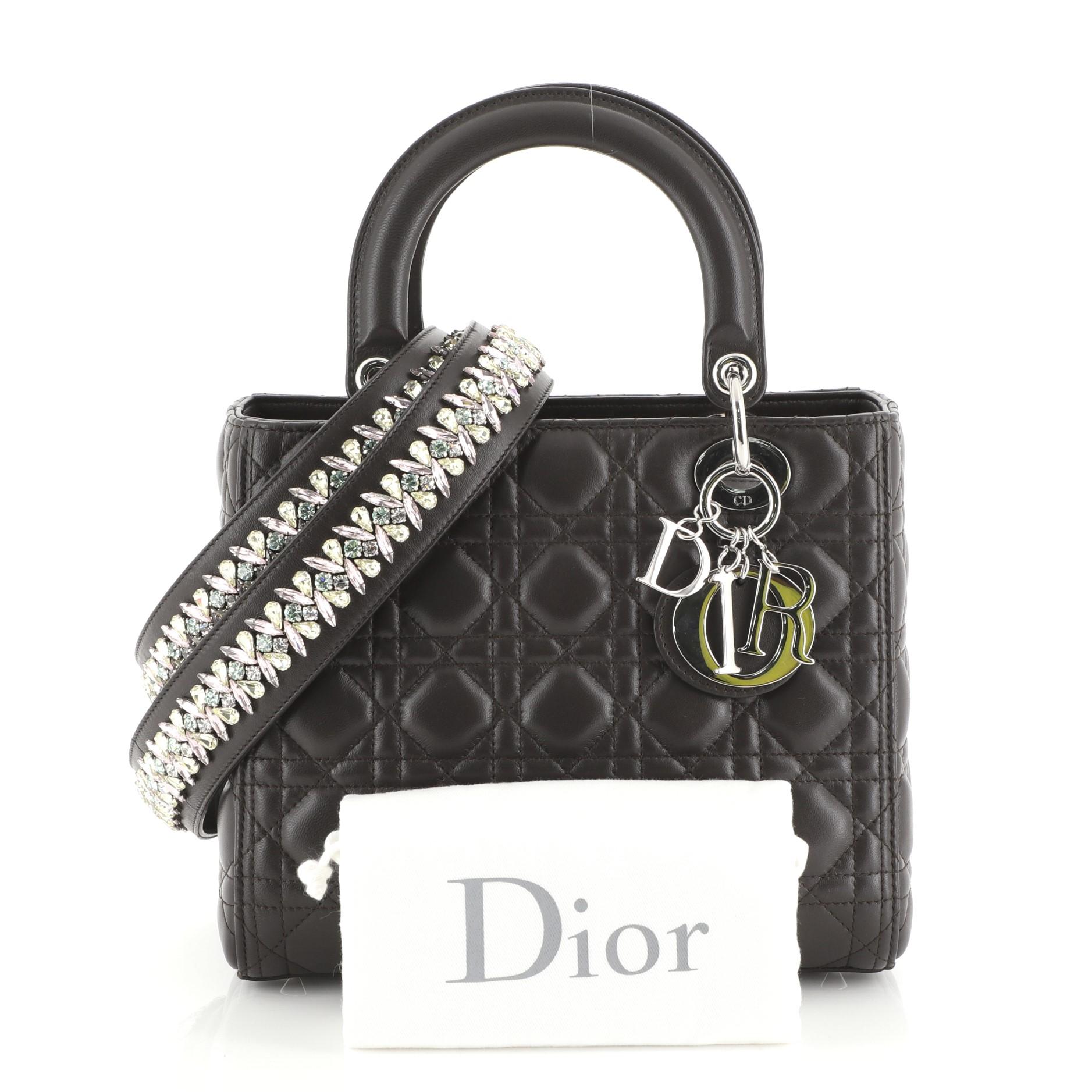 Christian Dior Lady Dior Handbag with Embellished Strap Cannage Quilt