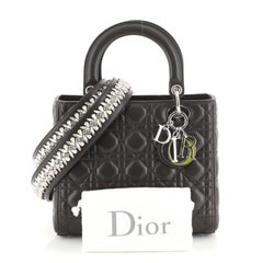 Christian Dior Lady Dior Handbag with Embellished Strap Cannage Quilt Leather