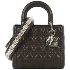 Christian Dior Lady Dior Handbag with Embellished Strap Cannage Quilt Leather 