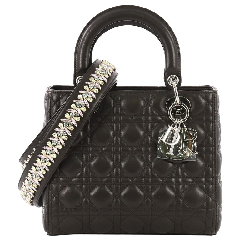 Christian Dior Lady Dior Handbag with Embellished Strap Cannage Quilt ...