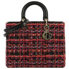 Christian Dior Lady Dior Handbag Woven Leather with Tweed Large