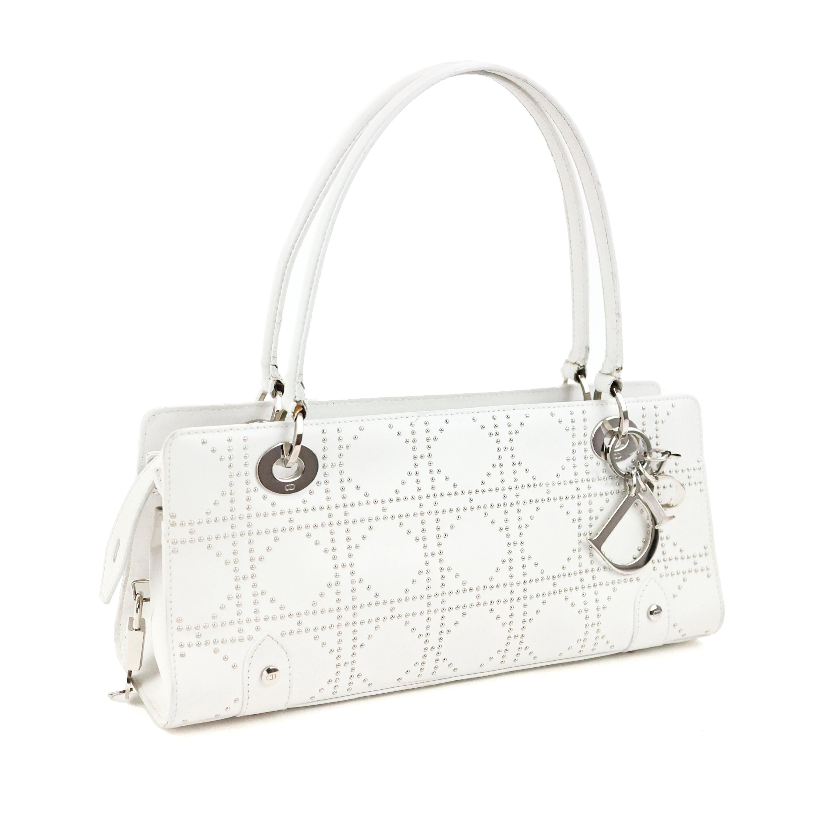 Christian Dior Lady Dior Joy in White Studded Leather For Sale 1