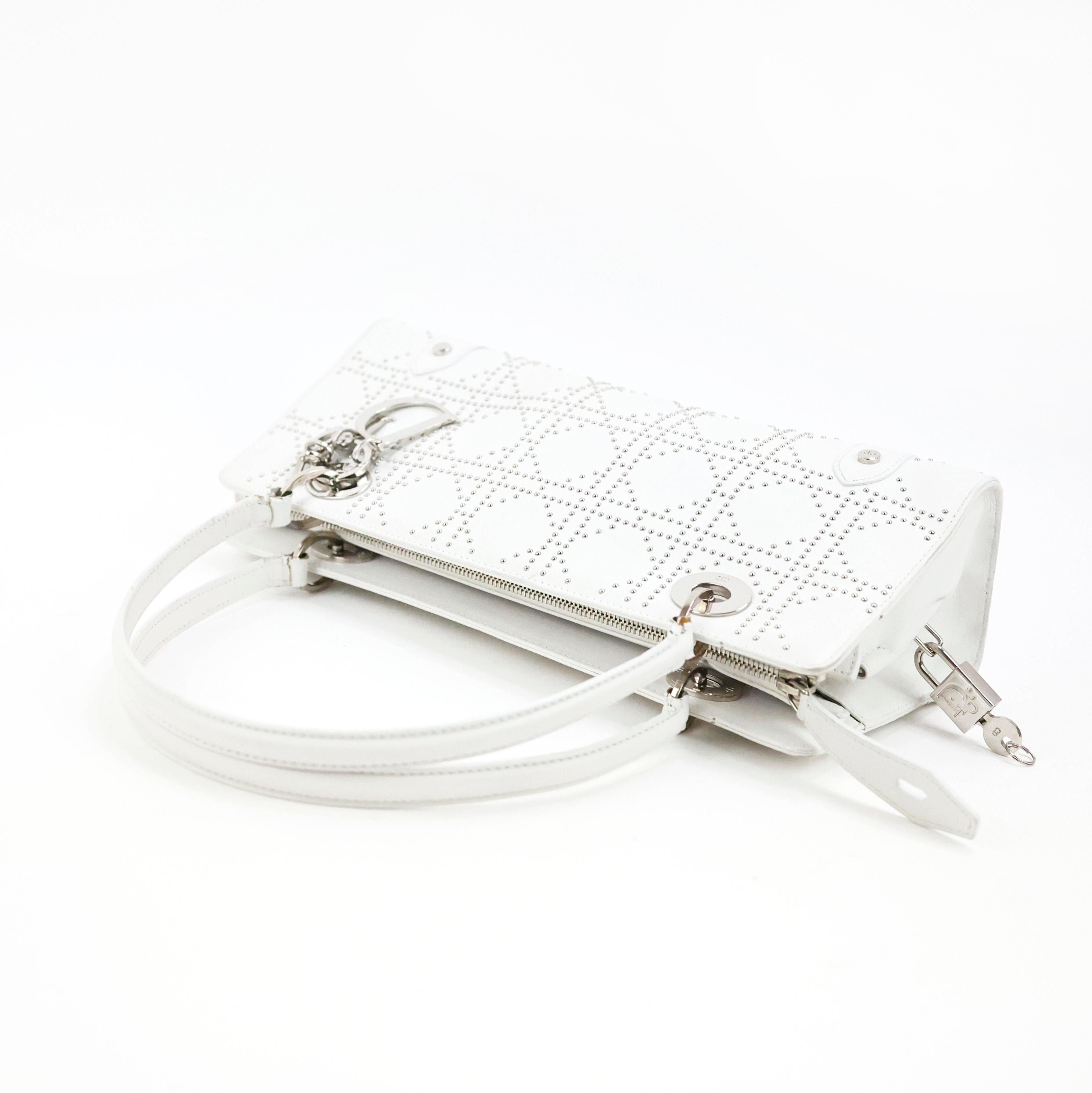 Christian Dior Lady Dior Joy in White Studded Leather For Sale 3