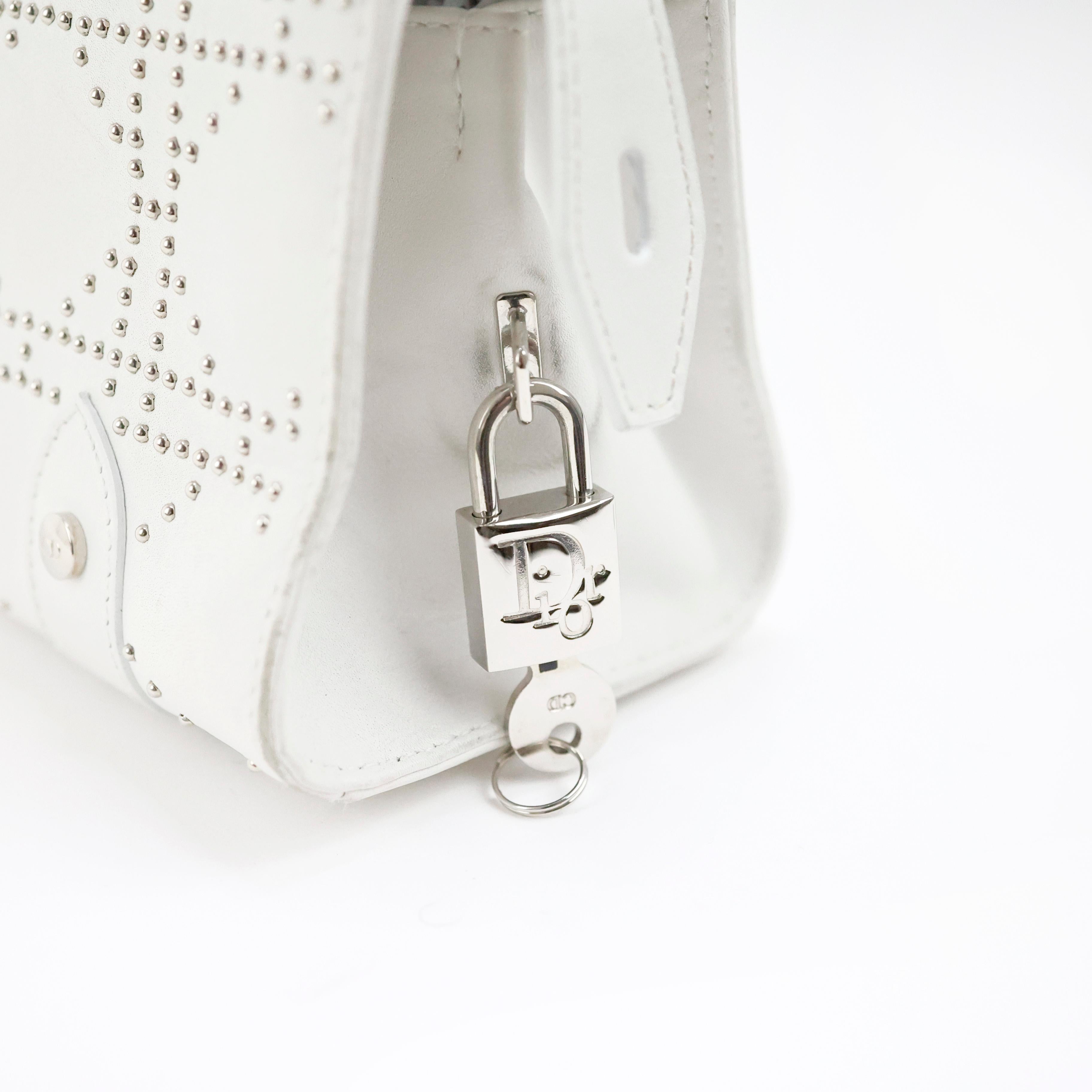 Christian Dior Lady Dior Joy in White Studded Leather For Sale 5